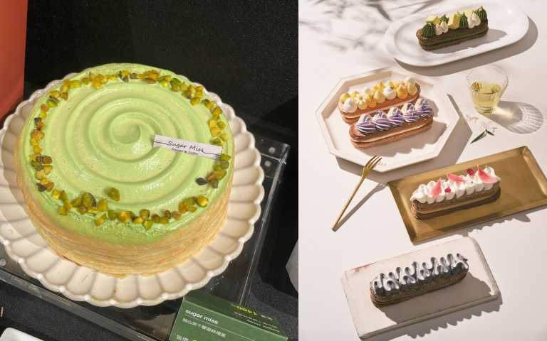 左:Sugar miss今年首次推出「開心果千層蛋糕」;右:VOILÀB推出以雙餡四階達克瓦茲為靈感的夏日限定珠寶盒系列 (圖/品牌提供、黃筱婷攝)
