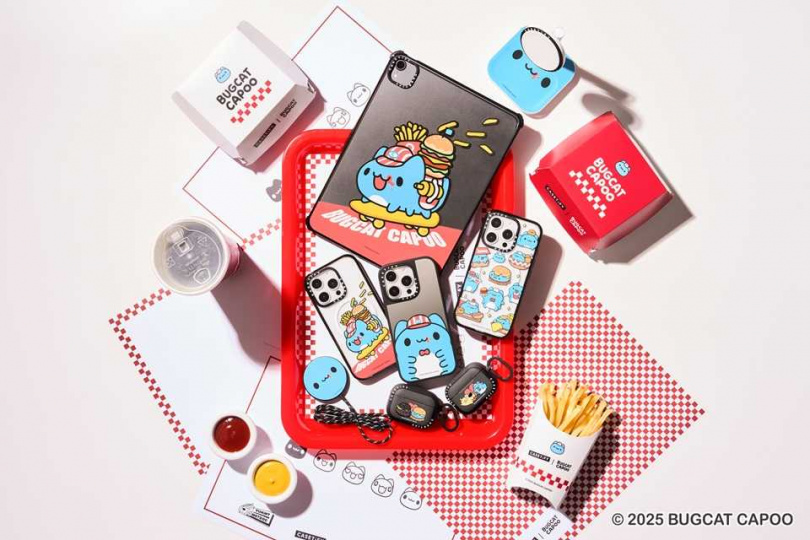Bugcat Capoo x CASETiFY 聯名系列推出「大臉咖波手機殼」、「復古狗狗手機殼」、「美式漢堡餐廳咖波手機殼」、「滑板咖波手機殼」等多款電子配件（圖／品牌提供）