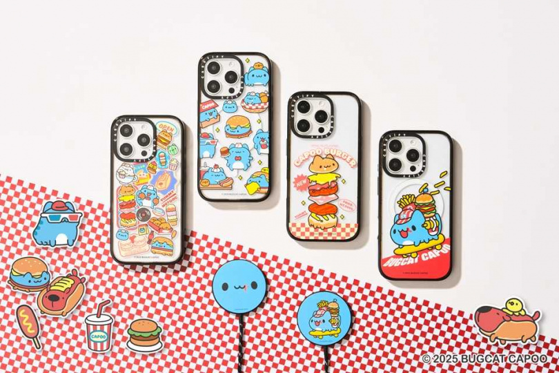  Bugcat Capoo x CASETiFY 聯名系列以美式復古餐廳為概念，首次將咖波化身可愛店長，經營充滿童趣的電子配件世界（圖／品牌提供）