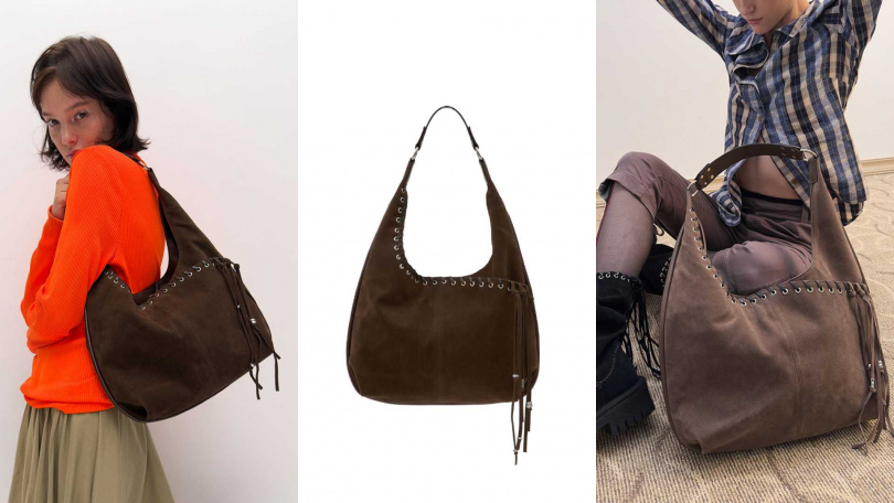 YEOMIM_medium slash hobo bag_suede brown/4,380元(圖/mini matters)