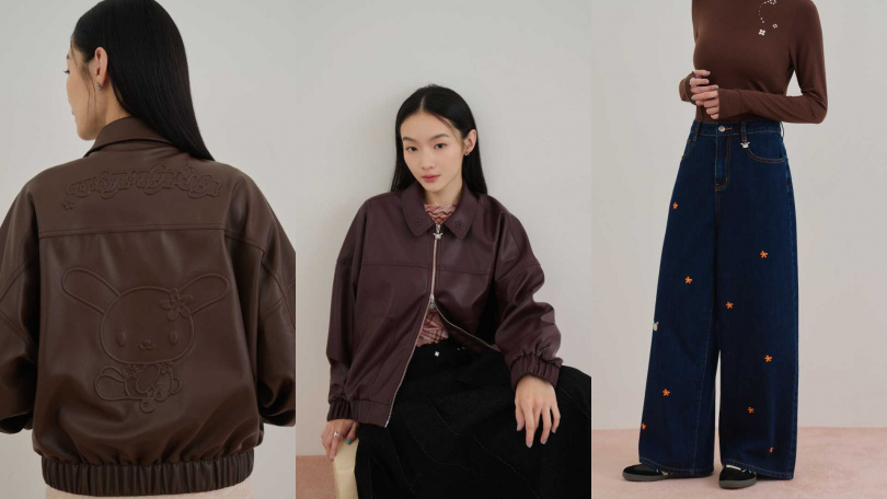 mini matters花小兔壓紋皮外套/2,580元,mini matters花小兔刺繡牛仔褲/1,880元(圖/mini matters)