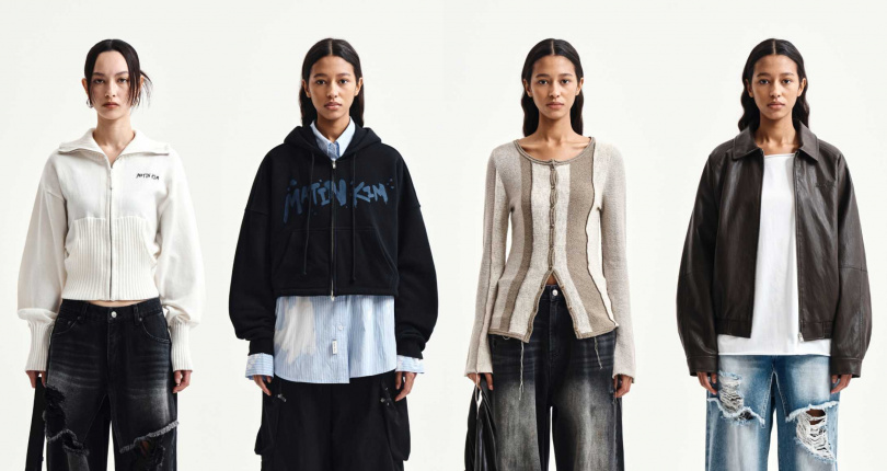 高領刺繡LOGO拉鍊外套女款/5,290元,塗鴉LOGO短版連帽拉鍊外套/4,490元,撞色拼接修身針織上衣/5,090元 ,小LOGO皮革拉鍊外套/8,000元(圖/品牌提供)