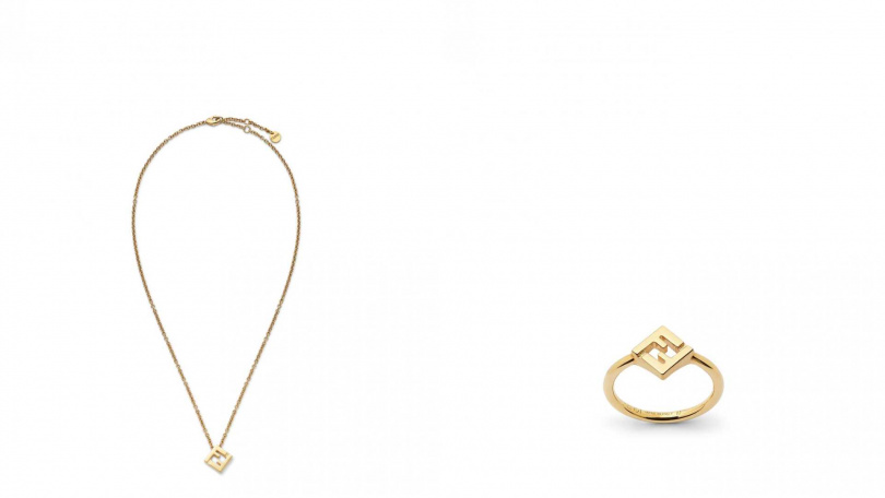 FENDI FF LOGO 項鍊/13,200元,FF LOGO 戒指/9,800元(圖/品牌提供)
