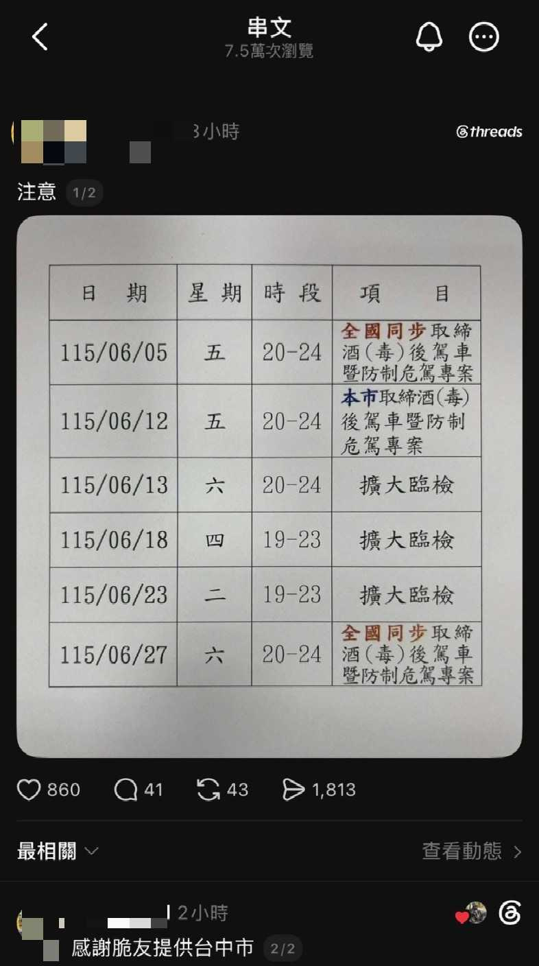 網路上就流出疑似台中市擴檢日程。（圖／翻攝畫面）