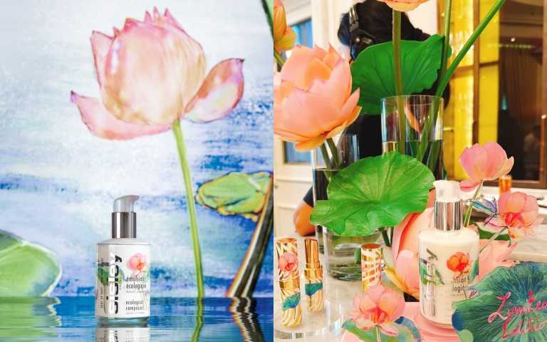 sisley全能乳液 125ml 花漾粉蓮限量系列/8,350元，右圖除了全能乳液外，還推出植物閃耀水潤光唇膏 3g 花漾粉蓮限量系列/ 1,750元（圖／品牌提供）