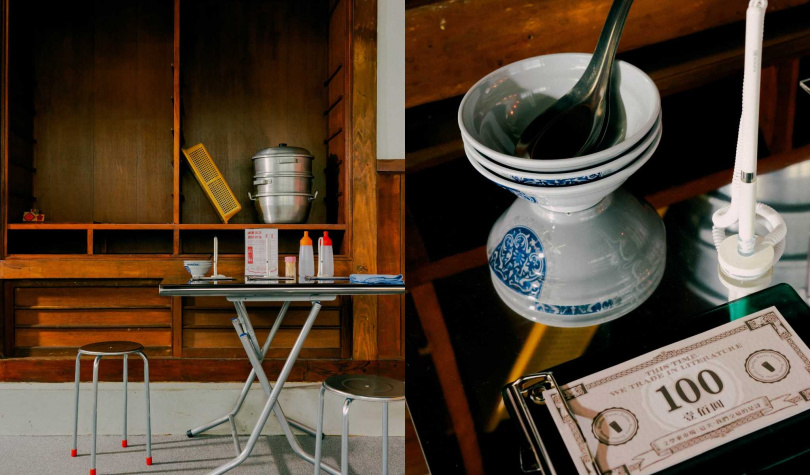 主展區設計靈感來自市場攤位,誠實商店還邀請民眾以創作為「詩幣」賦予價值,用來交換描述嘉義飲食字句的美味「詩籤」。(圖/平凡製作提供)