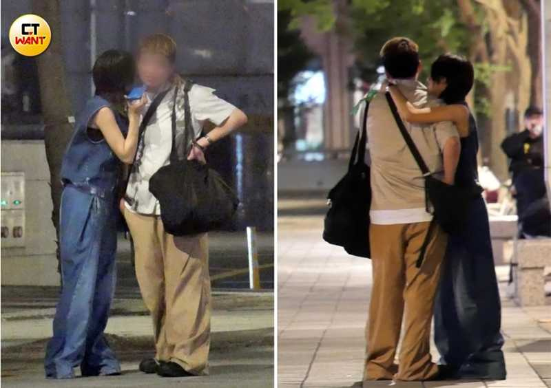 散步一陣子後,林廷憶勾著經紀人的脖子親暱聽語音訊息。(圖/本刊攝影組)