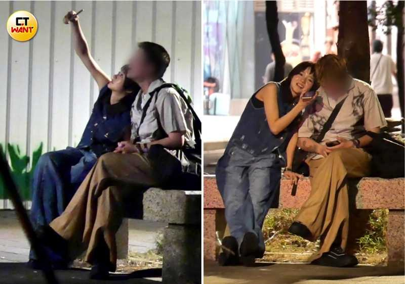 林廷憶小鳥依人地靠在經紀人肩上,還舉起手機自拍。(圖/本刊攝影組)