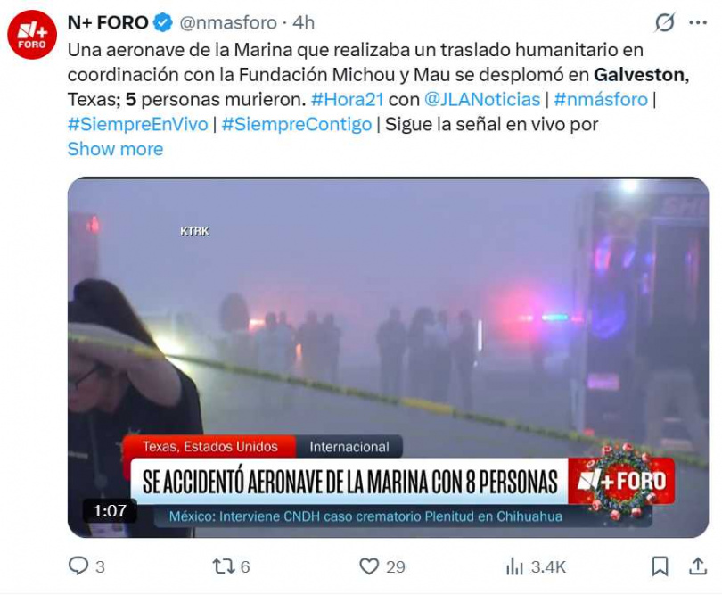 事故發生當時濃霧籠罩德州加爾維斯頓灣區，氣象單位指出能見度僅約800公尺，可能影響飛航。（圖／翻攝自，@nmasforo）