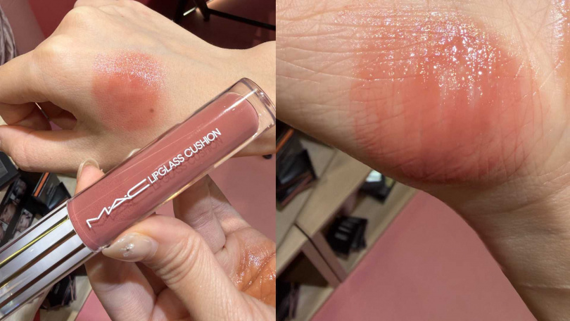 M·A·C超透亮冰晶氣墊唇油#238慕光玫瑰。（圖／tingting攝）​