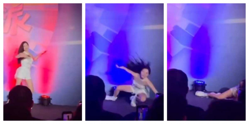 南珉貞24日在華山演出〈疾風街道〉時不慎跌倒,畫面驚險,仍敬業完成表演。(圖/翻攝自Threads,minjeong_w_)