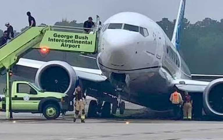 飛機最終停在跑道旁草地，機上乘客從緊急出口舷梯下機，所幸無人受傷。（圖／翻攝自IG，thecrewlounge）