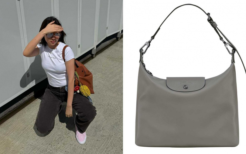 LONGCHAMP LE PLIAGE XTRA系列半月形單肩包M(斑鳩色)／21,700元（圖／品牌提供、取自Melinda IG）