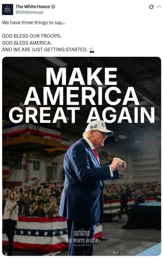 白宮突喊「美國正要開始」。（圖／翻攝自X@WhiteHouse）