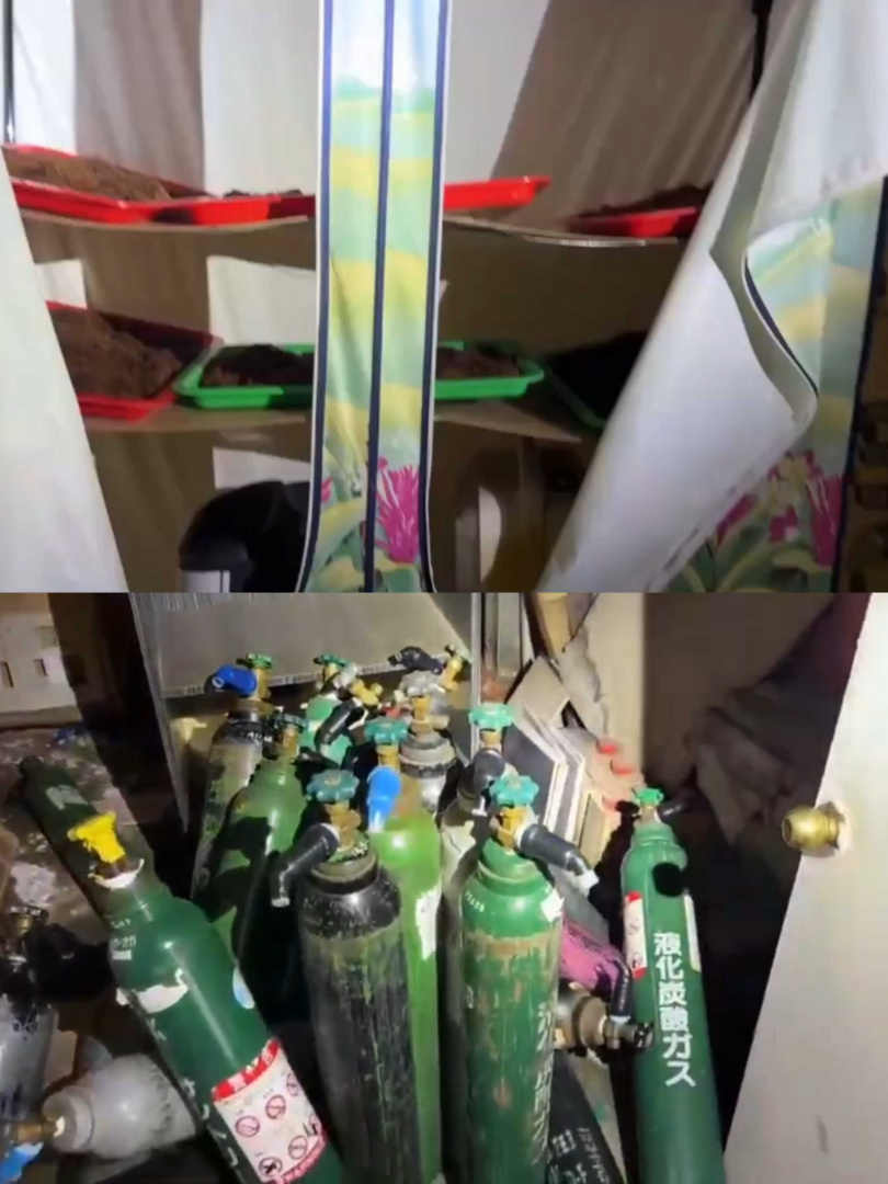 警方於旅館內查扣大量毒煙草及笑氣鋼瓶。（圖/翻攝畫面）