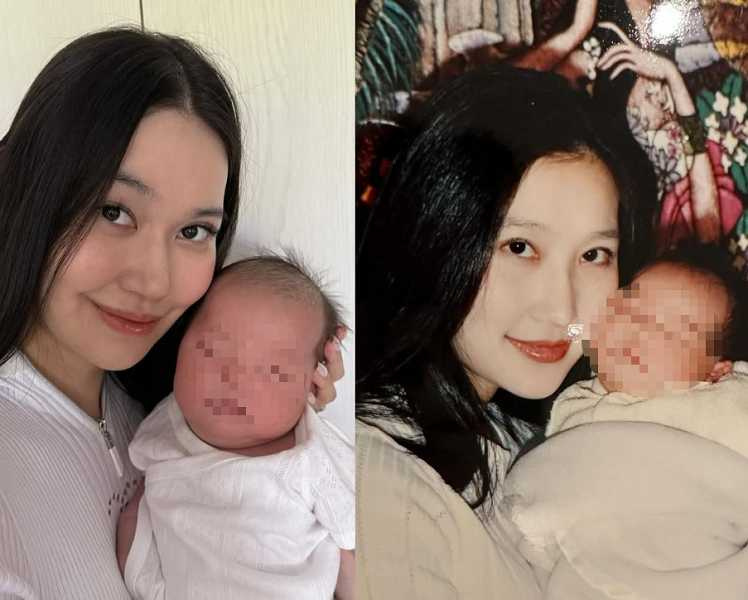 錢德月抱孫的對比照。（圖／翻攝自錢德月IG）