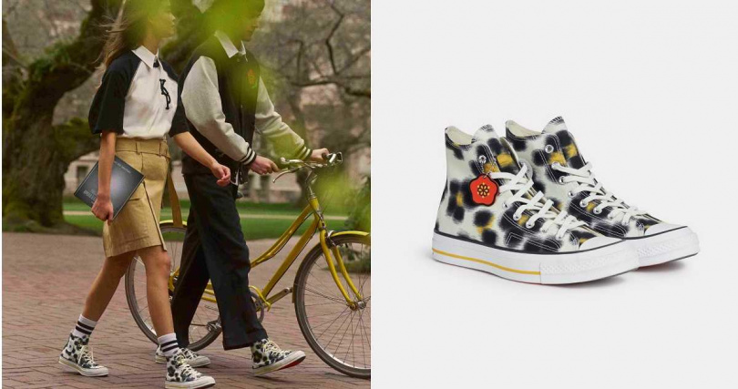 Converse x KENZO 聯名系列奶油白花影迷彩高筒帆布鞋 ／5,300元（圖／品牌提供）