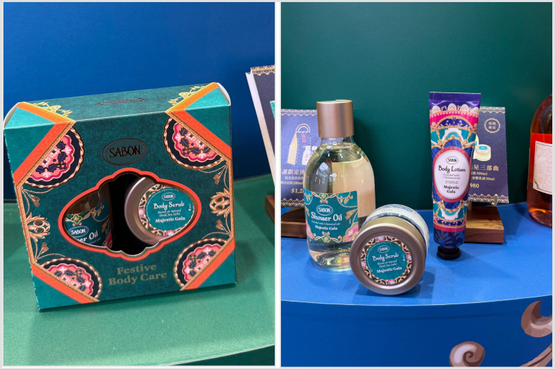 SABON 流光夜宴沐浴磨砂禮盒 980元、SABON 流光夜宴明星三部曲聖誕禮盒 1,980元。(圖/黃筱婷攝影)