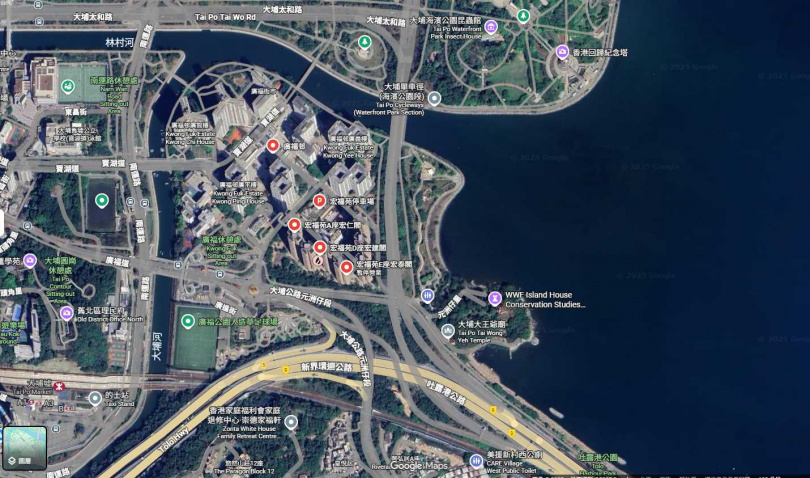 大埔宏福苑對面馬路連接吐露港公路，為大埔居民前往市區上班的必經之路。（圖／翻攝自Google Maps）