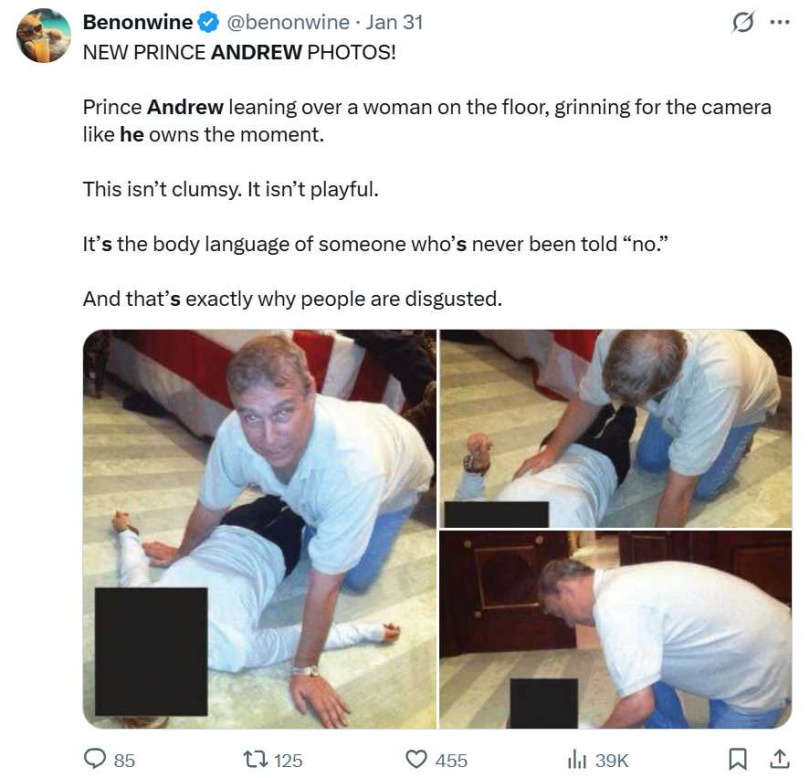 美國司法部公布與艾普斯坦相關文件，再度引發外界關注。（圖／翻攝自X，@TheNorfolkLion）