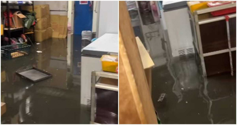 快餐店被淹到被迫公休。（圖／翻攝業者臉書）