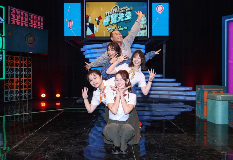 本季《HiHi導覽先生》除了原班底大霈與浩子，新增林莎、山豬妹、冬天擔任助理主持人。（圖／公視台語台提供）