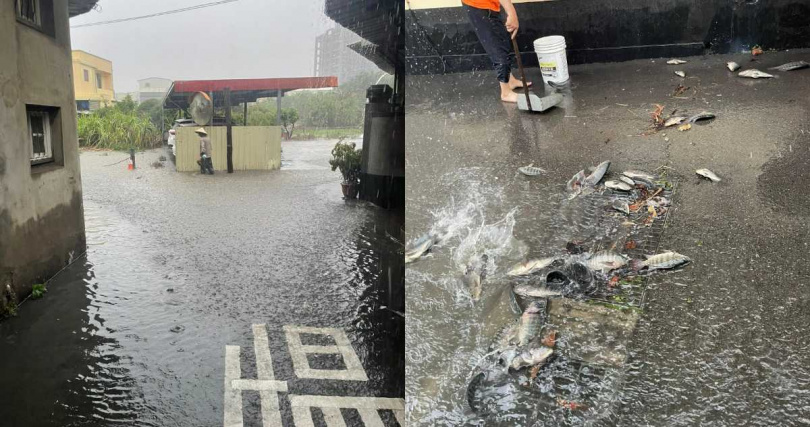 新庄街出現淹水狀況。(圖/翻攝自臉書/苗栗大小事)