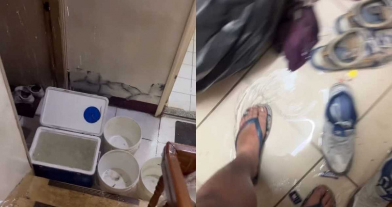 住在頭份的網友家裡淹水。(圖/翻攝自Threads/@lun.04_08)