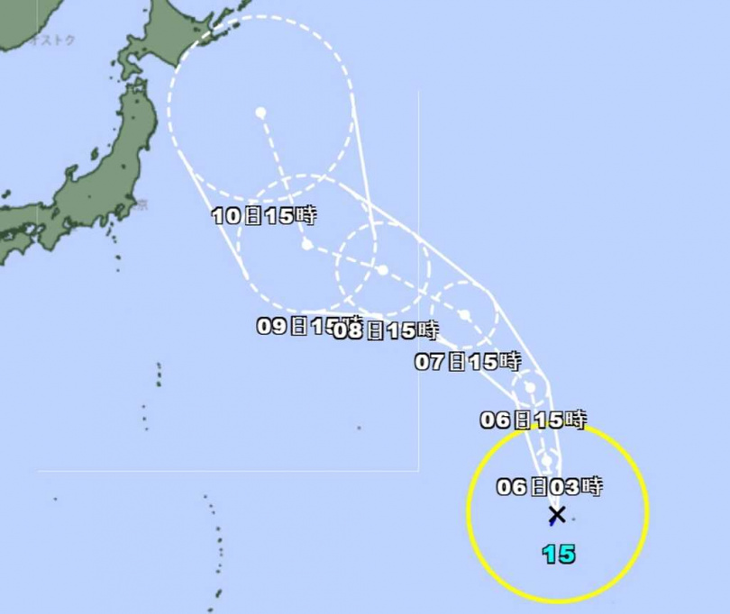 日本氣象廳將熱帶性低氣壓TD16升格為昌鴻颱風,目前三個颱風同時活動,白海豚成為影響台灣天氣的關鍵系統。(圖/翻攝自日本氣象廳)