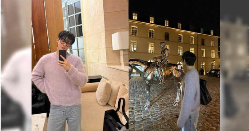 車銀優昨天巴黎街頭自拍這套Saint Laurent一樣超帥氣可愛。（圖／取自車銀優ig）