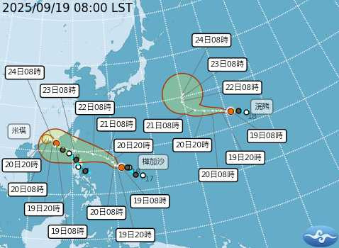 第18號颱風樺加沙未來強度會持續增強,暴風半徑也將擴大,預計下周一開始接近台灣。(圖/翻攝自氣象署)
