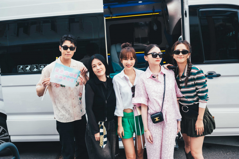 周予天（左）苗可麗、曾莞婷、花花、周曉涵一起到台中旅遊。（圖／東森提供）