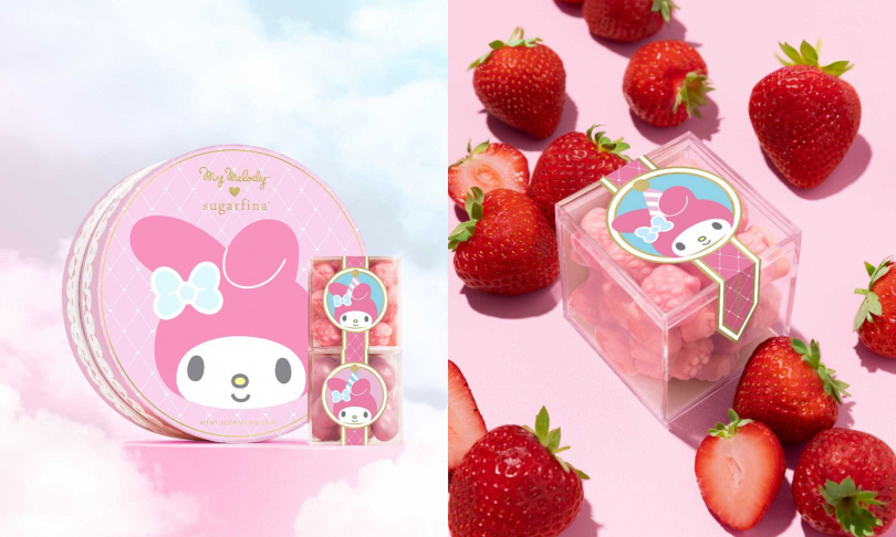 「美樂蒂50週年糖果禮盒」2入組1,390元，另有sugarfina糖果小方盒（美樂蒂慶生款）單盒590元。（圖／sugarfina提供）