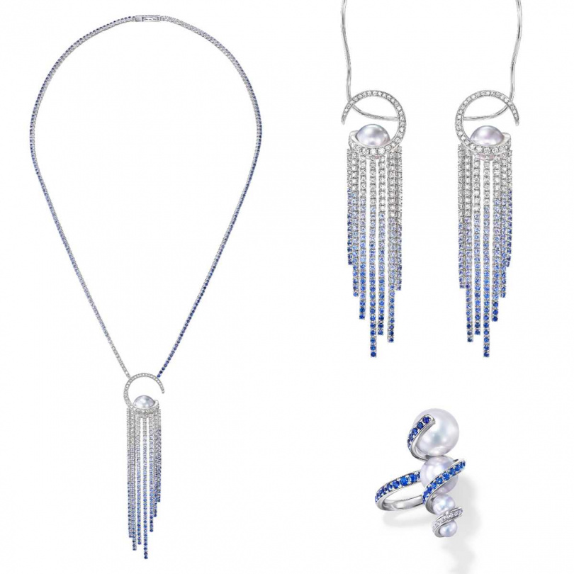 (左) Aurora項鍊、(右上) Aurora耳環、(右下) Aurora戒指(圖/品牌提供)