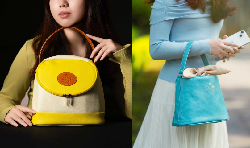 「粽享食尚風潮禮袋」（左，1,488元）、「粽情藍調滿福禮袋」（1,388元）的禮袋設計都很適合於日常出行。（圖／台北遠東香格里拉提供）