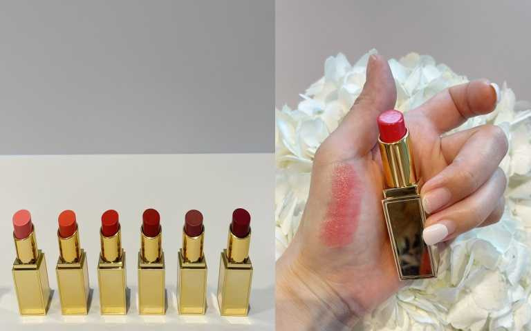 潤澤保濕加上玻尿酸修護，6款色選從粉嫩到莓果紅都有：#01 Rendezvous：Baby粉紅、#02 Jetset：裸珊瑚橘、#03 Escapist：清亮粉紅、#04 Uninhibited：健康日曬紅、#05 Getaway：紅潤裸色、#06 Isle：性感莓果紅。TOM FORD太陽親吻水漾潤唇膏 Soleil Lip Balm／3g／1,600元。（圖／黃筱婷攝）