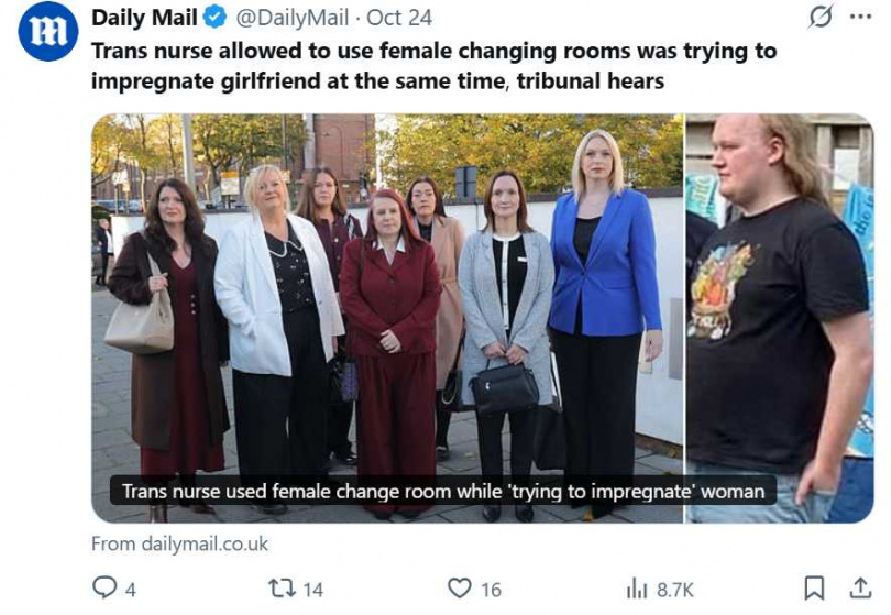 羅斯漢德森（圖右）曾被多位女護士投訴，在女性更衣室穿著破洞緊身四角褲行走，並發表不當言論，引發廣泛關注。（圖／翻攝自X，@DailyMail）