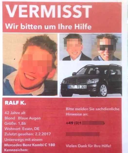 失蹤8年的啤酒公司主管拉爾夫·K（Ralf K.）身份已透過DNA確認。（圖／警方提供）