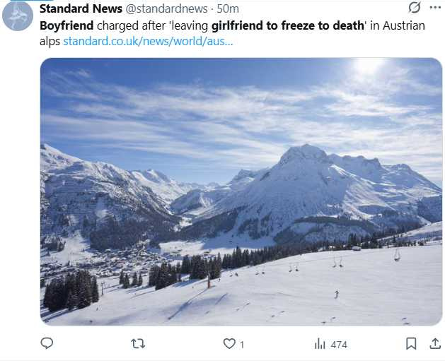 奧地利格羅斯格洛克納山（Grossglockner）是該國最高峰，海拔達3,798公尺，為歐洲著名高山登山地點之一。（圖／翻攝自X，@standardnews）