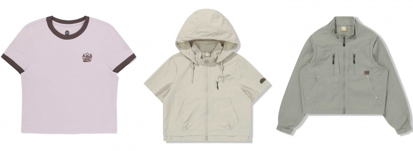 Graphic Ringer SS T-shirt短袖／1,880元，Embroidered Short-Sleeve Hooded Jacket 短袖外套／4,580元，Convertible Jacket 風衣外套／4,580元（圖／品牌提供）