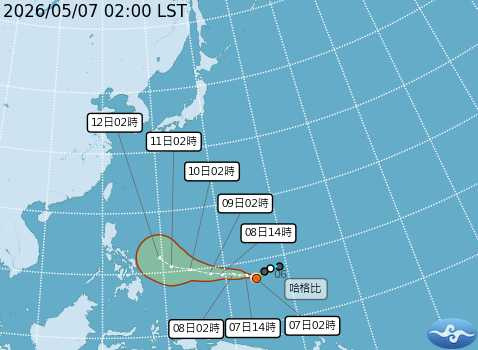 輕颱「哈格比」路徑預測。（圖／中央氣象署）