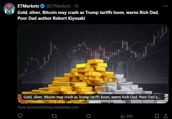 隨著川普提高關稅，羅伯特清崎表示，黃金、白銀、比特幣的價格可能會崩盤 。（圖／翻攝自X）