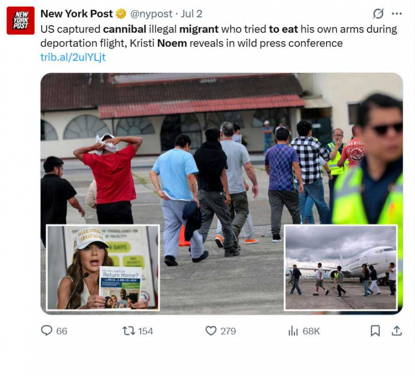 國土安全部長諾姆在記者會上揭露食人移民駭聞,與川普一同出席新拘留中心啟用。(圖/翻攝自X)