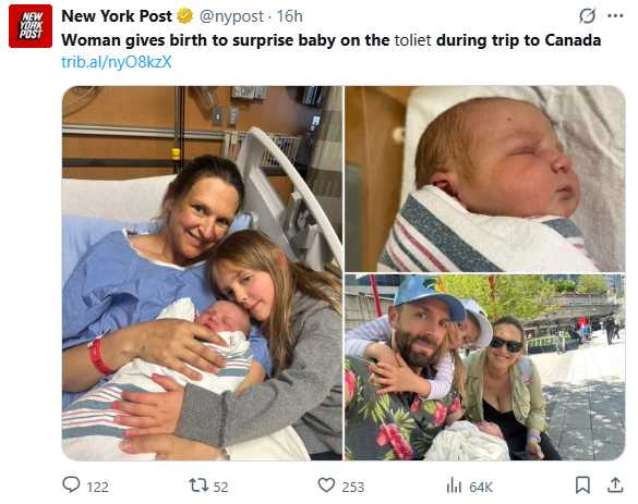 因需等待出生證明與護照，全家在加拿大多停留數週。（圖／翻攝自X，@nypost）