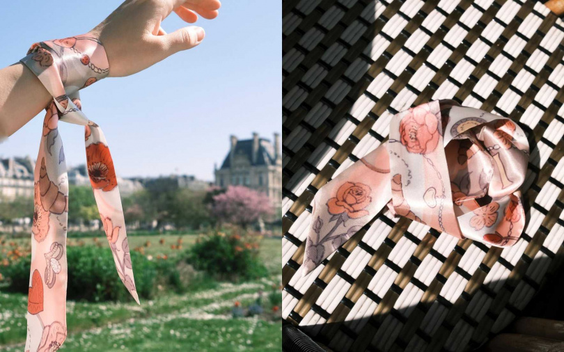 針對母親節，MAISON M還有推出「Fleur d’Amour愛之花絲巾」的限定滿額禮，以法國母親節經典花卉的玫瑰、牡丹、鬱金香與小蒼蘭為靈感，象徵愛與感謝的綻放。（圖／品牌提供）