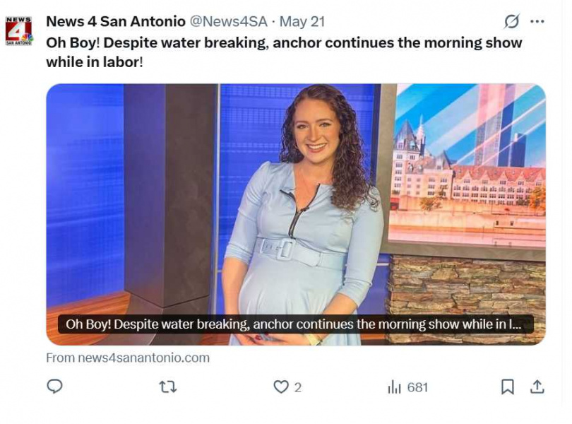 奧莉維亞一邊忍受陣痛一邊完成3小時播報。（圖／翻攝自X）