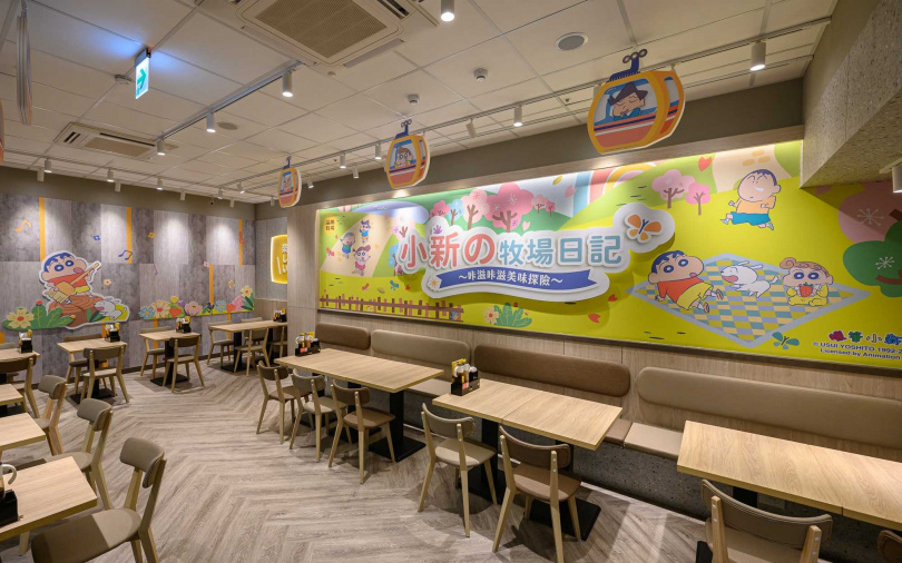 品田牧場門市換上蠟筆小新聯名佈置。（圖／品田牧場提供）