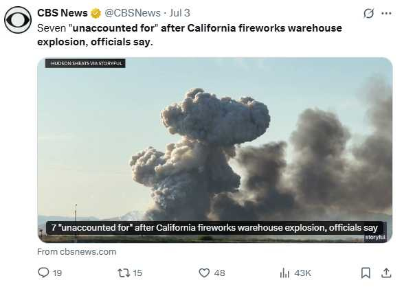 倉庫化為焦土、國慶煙火斷鏈,北加州陷入前所未有的節日陰影中。(圖/翻攝自X)