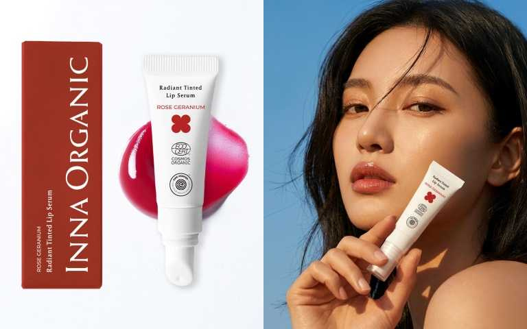 童顏有機INNA ORGANIC 玫瑰天竺葵好氣色舒緩潤唇精華10ml / 690元。（圖／品牌提供）