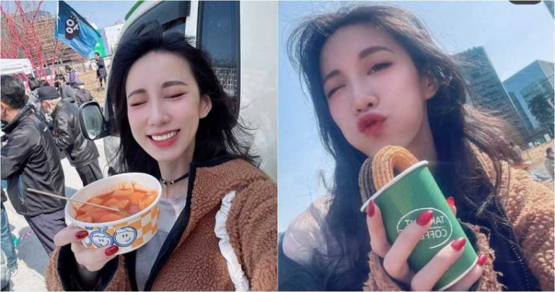 瑤瑤經過韓國抗議活動現場，拿免費食物拍照上傳挨轟。（圖／翻攝自瑤瑤IG）